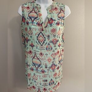 No Boundaries Green Aztec Blouse with Mandarin Collar